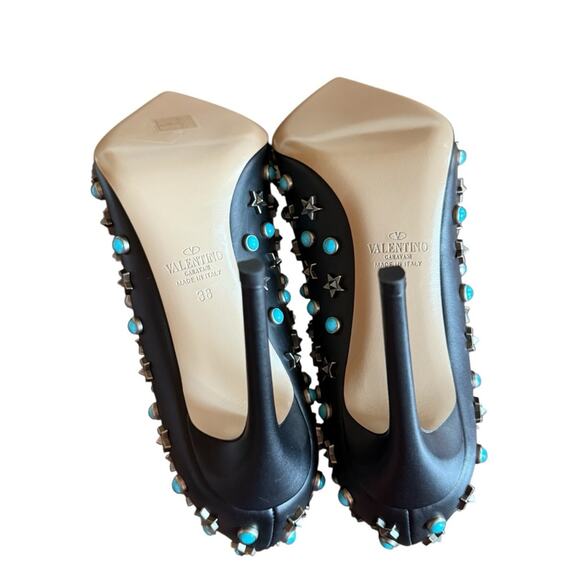 Valentino Garavani Star Studded Turquoise Stud Rockstar Leather Pumps EU 38 US 8 - Picture 11 of 15